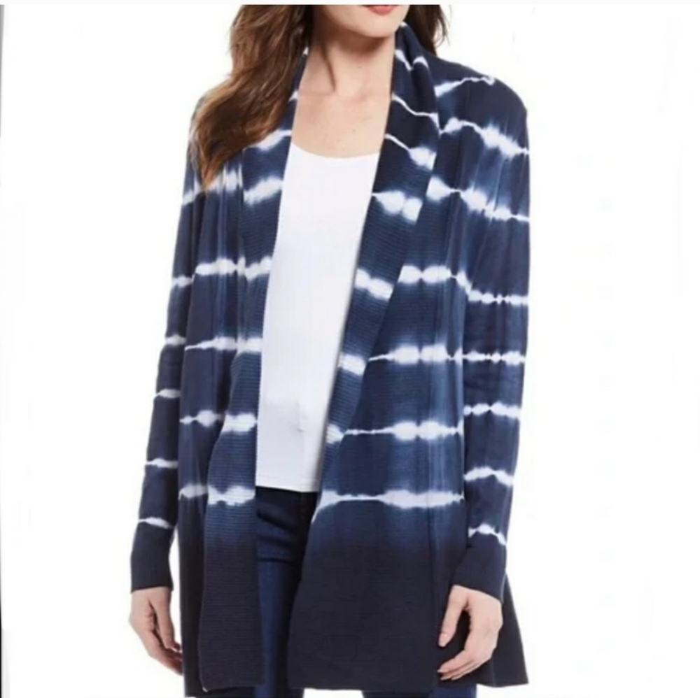 Tie Dye Open Front Cardigan Navy Blue White Size M Festival Layering Piece